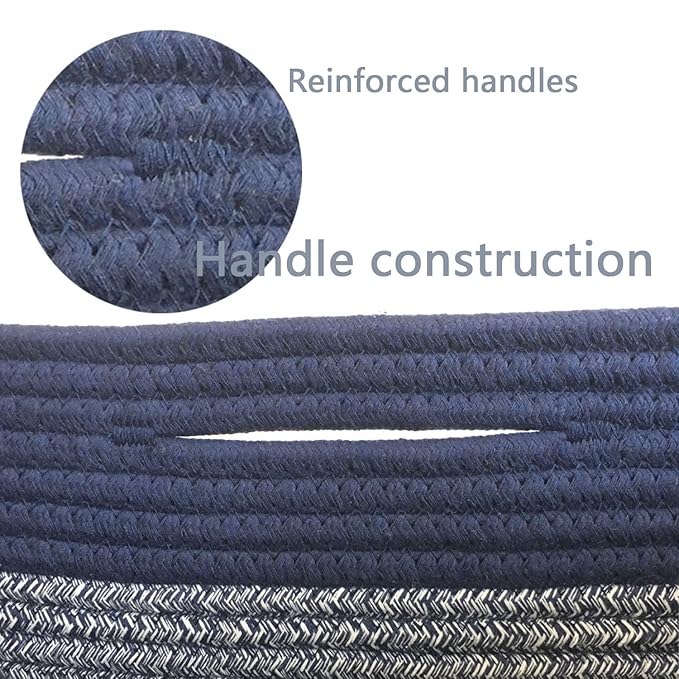 COMFY-HOMI Rectangular Cotton Rope Basket With Handles for Shelves|Dog Toy|Baby Gift - Dark Blue (13.5" x 11" x 9.5")-NeatNest