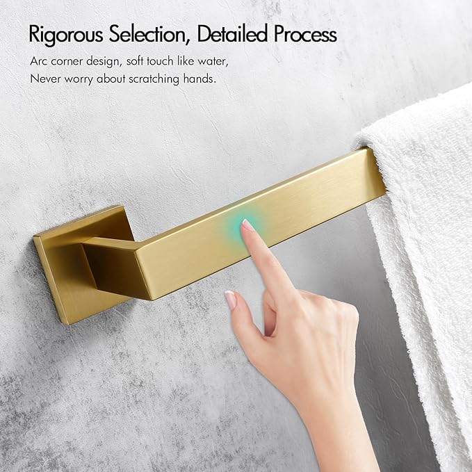 Bagnolux 22 Inch Gold Bathroom Accessories, Gold Towel Rack for Bathroom Wall Mounted Towel Bar, Heavy Duty Modern Brushed Brass Towel Holder Wall Single Towel Rod (Total Length 23.6-Inch)