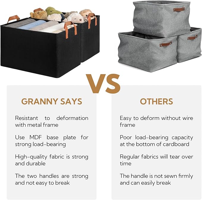 GRANNY SAYS Storage Baskets for Shelves, Closet Organizer Bins, Clothes Storage Bins with Metal Frame, Extra Large Baskets for Organizing and Storage, Collapsible, Black, 2-Pack-NeatNest