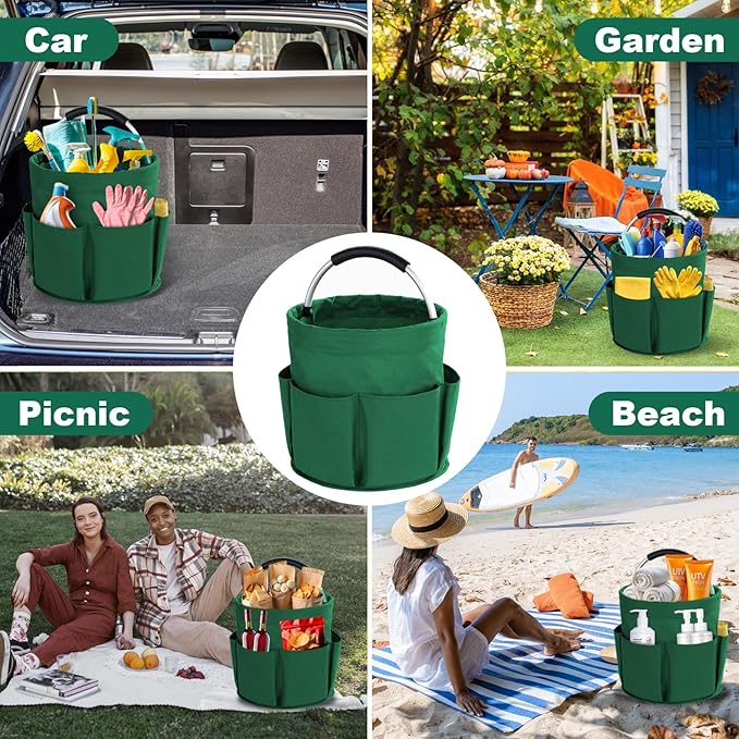 Cleaning Caddy with Handle, Cleaning Products Organiser, 17L Foldable Storage Basket, Cleaning Caddy Organiser, Portable Multi Cleaning Bucket Bag for Home, Garden (Green)-NeatNest