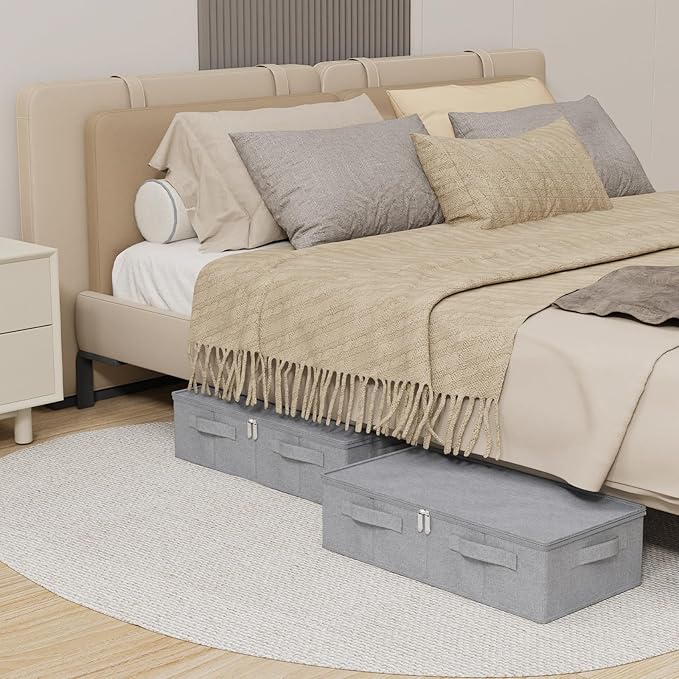 Underbed Storage Box, Foldable Under Bed Bins Container, Fabric Closet Organizer with Lid, for Clothes, Sheets, Blankets, 23.6x11.8x5.9in, Grey, 3 Pack-NeatNest
