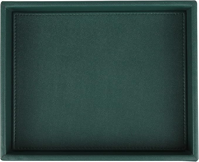 HofferRuffer Faux Leather Decorative Tray, Elegant Desktop Storage Organizer, Decorative Catchall Perfume Tray, Nightstand or Dresser Vanity Tray Organizer, 10.2 x 8.4 x 1.8 inches (Dark Green)-NeatNest