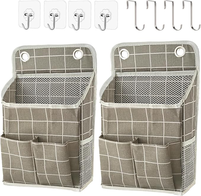 Hanging Basket for Organizing, Wall Organizer with Pockets and Over The Door Organizer，Can for Home, Closet, Office and Camper (Grey Grid2)-NeatNest