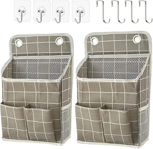 Hanging Basket for Organizing, Wall Organizer with Pockets and Over The Door Organizer，Can for Home, Closet, Office and Camper (Grey Grid2)-NeatNest