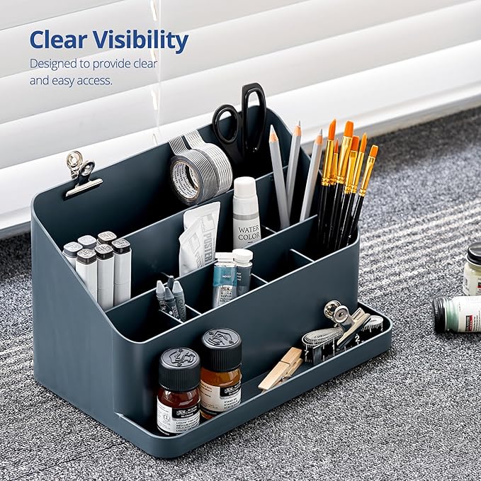 BLUE GINKGO Desk Organizer – Korean-Made Office Storage for Pens, Notes, Mail, and Supplies (Prussian Blue)-NeatNest