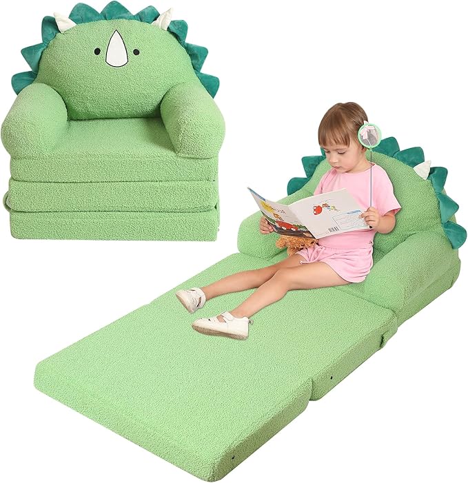 Foldable Kids Sofa, Triceratops Toddler Couch with Tri Folding Foam Cushions, Comfy Kids Couch for Age 3-6-NeatNest