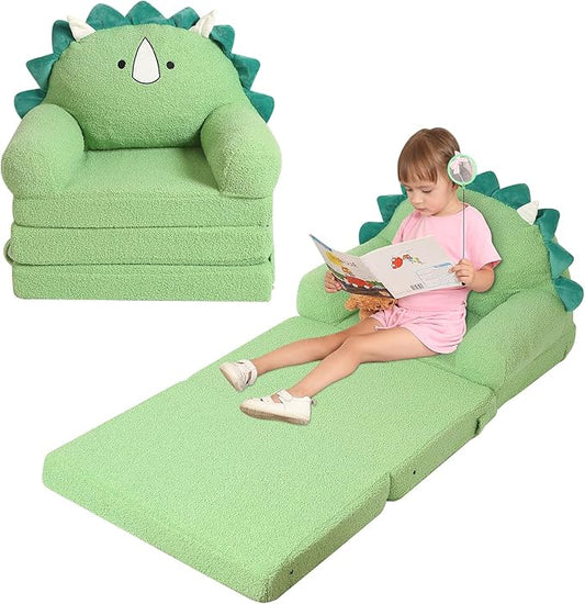 Foldable Kids Sofa, Triceratops Toddler Couch with Tri Folding Foam Cushions, Comfy Kids Couch for Age 3-6-NeatNest