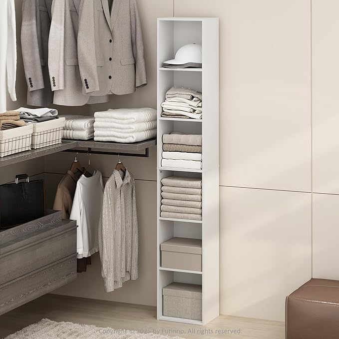 Furinno Luder 6-Tier Multipurpose Clothing & Closet Storage Organizer Shelf, White-NeatNest