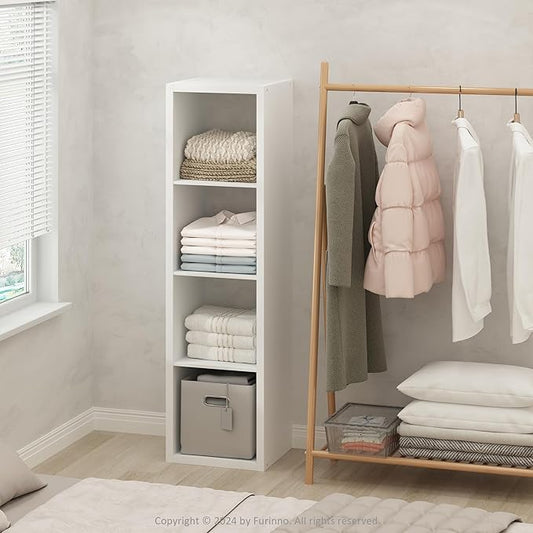 Furinno Cubic Open Back Multipurpose Clothing & Closet Storage Organizer Shelf, 4-Cube, White