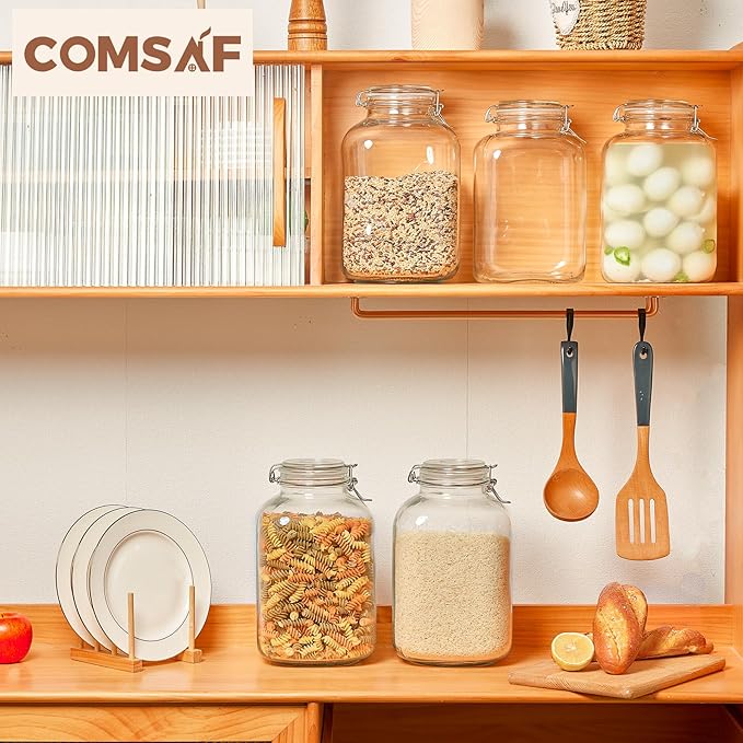 ComSaf Rice Container 152oz, Flour Sugar Storage Containers, Glass Jars with Airtight Lid, 1.17 Gallon Mason Jar, Large Storage Containers with Lids for Pickled Egg, Pasta, Cereal, Beans, Set of 2-NeatNest