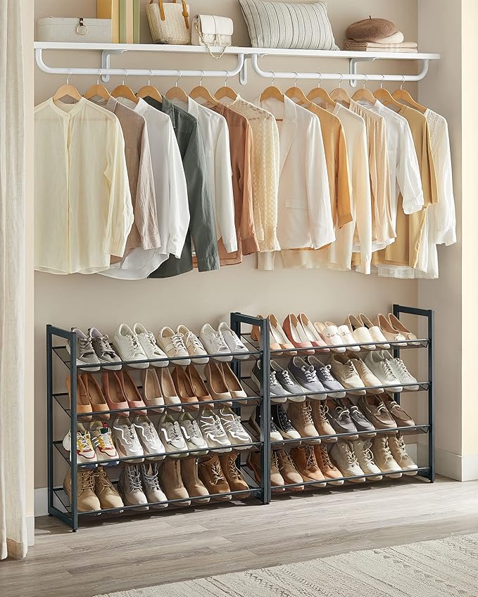 SONGMICS Shoe Rack, 8-Tier Shoe Organizer, Metal Rack for Garage, Set of 2, 4-Tier Stackable Shelf, with Adjustable Flat or Angled Shelves, 32-40 Pairs, Charcoal Gray ULMR08GB-NeatNest