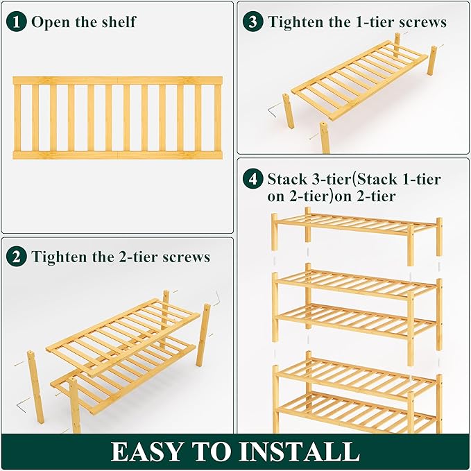 Smiry Shoe Rack, 5 Tier Thick Bamboo Shoe Organizer, Stackable Free Standing Wooden Shoe Storage Shelf for Closet, Entryway, Front Door Entrance, Natural-NeatNest