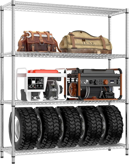 IZEUK 2640 LBS Garage Shelving Wide Storage Shelves 4 Tier Metal Shelves Heavy Duty Adjustable Utility Shelf Rack Chrome 17.7" D x 59.1" W x 70.4" H-NeatNest