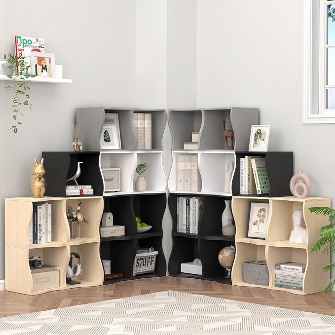 2 Cube Storage Organizer Shelf, Stackable Wooden Bookshelf, Modular Bookcase for Bedroom, Living Room, Office, Study (White)-NeatNest