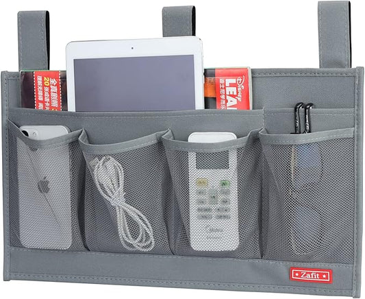 Hanging Bedside Caddy, Bedside Storage Organizer for Magazine, Phone, Remote control (6 Pockets-Grey)-NeatNest