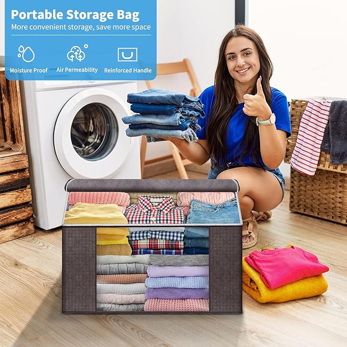 Budding Joy Clothes Storage, Foldable Large Storage Bags, Storage and Organization for Clothing, Blanket, Comforter, Clothes, Pillows, Closet Organizers with Enhanced Handle, 60L 6 Pack Brown-NeatNest