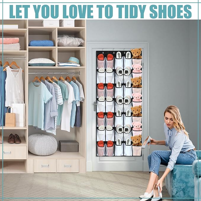 Windyun 2 Pcs 70 Large over The Door Shoe Organizer Hanging Shoe Rack for Closet Holder Black Mesh Pockets Back to School Behind Door Hanger Storage Nonslip for Home Room School Dorm, Each 35 Pockets-NeatNest