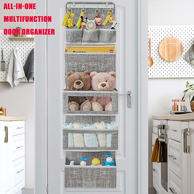 VICTORICH All-IN-ONE Over the Door Organizer, Super Behind the Door Storage Organizer with Door Rack and Large Clear Windows, Wall File Organizer, Hanging Organizer (New Grid Gray)