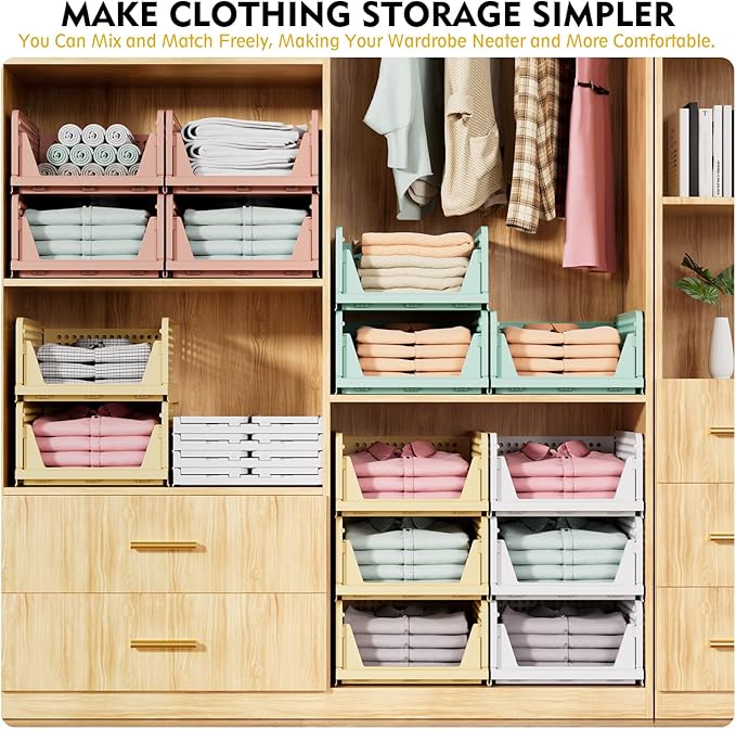 SNSLXH 5 Pack Stackable Closet Organizer Box, Multifunctional & Foldable Closet Storage Basket for Bathroom Kitchen Laundry Room Wardrobe Storage, Space-Saving Clothes Storage Drawer Organizer, Yellow-NeatNest