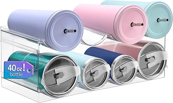 Homecor 2 Pack Water Bottle Organizer, Upgrade Stackable Kitchen Pantry Organization and Storage Rack, Water Bottle Holder for Fridge Cabinet Cupboard Storage, Plastic Tumbler Mug Cup Organizer Rack-NeatNest