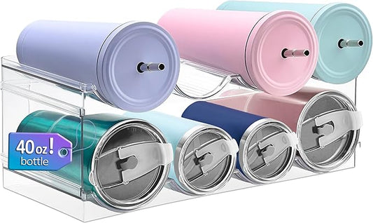 Homecor 2 Pack Water Bottle Organizer, Upgrade Stackable Kitchen Pantry Organization and Storage Rack, Water Bottle Holder for Fridge Cabinet Cupboard Storage, Plastic Tumbler Mug Cup Organizer Rack-NeatNest