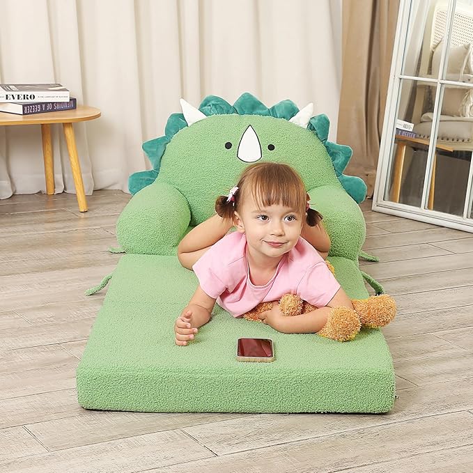 Foldable Kids Sofa, Triceratops Toddler Couch With Tri Folding Foam Cushions, Comfy Couch for Ages 18 Months and Up-NeatNest