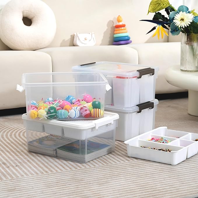 Citylife 17 QT Plastic Storage Bins Clear Storage Box with Lids Multipurpose Stackable Storage Containers for Organizing Tool, Craft, Crayon, 4 Packs-NeatNest