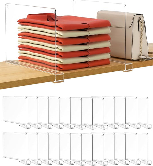 HBlife 24 Pack Clear Shelf Dividers, Vertical Purse Organizer for Closet Perfect for Sweater, Shirts, Handbags in Bedroom and Kitchen, Adjustable Acrylic Bookshelf for Organization-NeatNest