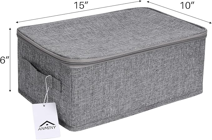 ANMINY Storage Bins with Zipper Lids 13 Qt Lidded Fabric Storage Boxes Baskets Cubes with Handles Collapsible Washable Cotton Linen Closet Shelf Clothes Organizer Containers - Gray, Small-NeatNest