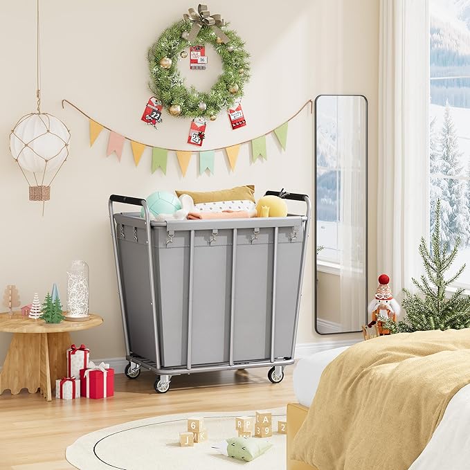 Hoctieon Large Laundry Cart with Wheels, 400L Heavy Duty Laundry Basket Organizer, Rolling Hamper Sorter for Clothes Storage, Industrial Dirty Clothes Hamper for Home & Hotel, Gray-NeatNest