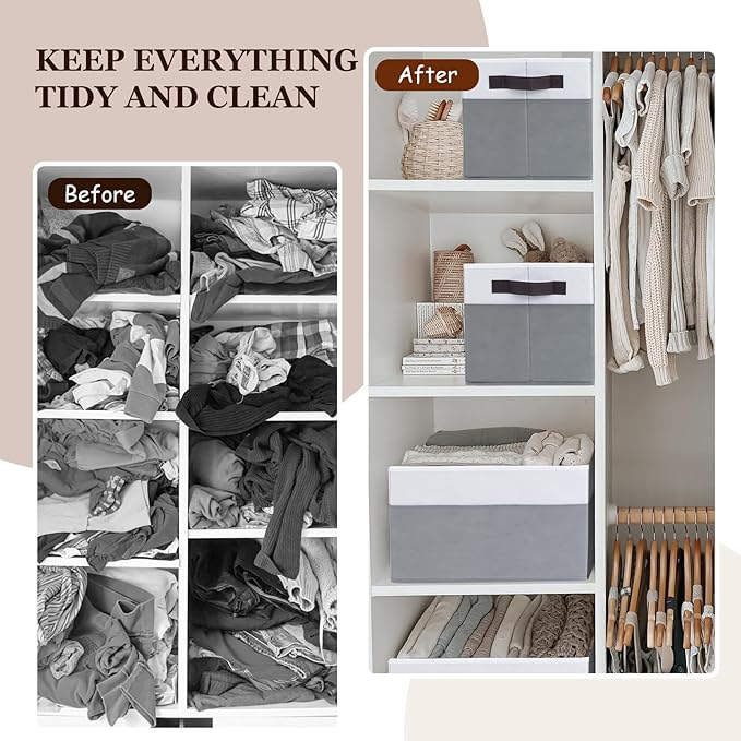 Criusia Closet Organizers and Storage Baskets - 6 Pack Shelf Organizer Bins with Handles - Clothes Storage Bins for Bedroom Nursery Home Closet Organization - Blanket Toy Storage Organizer-NeatNest