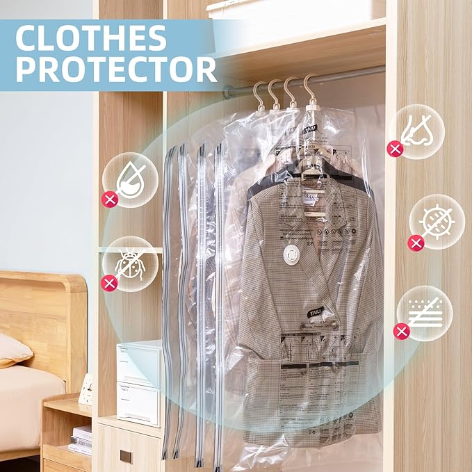 Hanging Vacuum Storage Bags with Electric Pump, 4 Pack (53 x27.5 inch), Vacuum Seal Bags for Clothing, Garment Storage for Short Jacket, Suits, Dresses, Closet Organizer Space Saving-NeatNest
