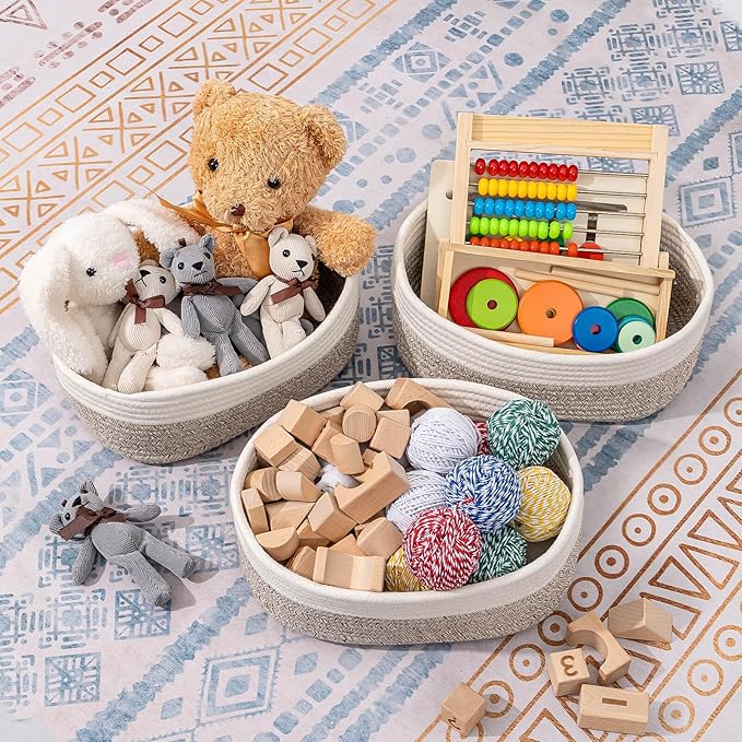 CubesLand Baskets for Shelves Storage,Cube Shelf Closet Storage Bins Set 3,Long-lasting &Skin-friendly Toy Basket Bin,Stylish Room Decor Basket,Woven Off White/Light Brown-NeatNest