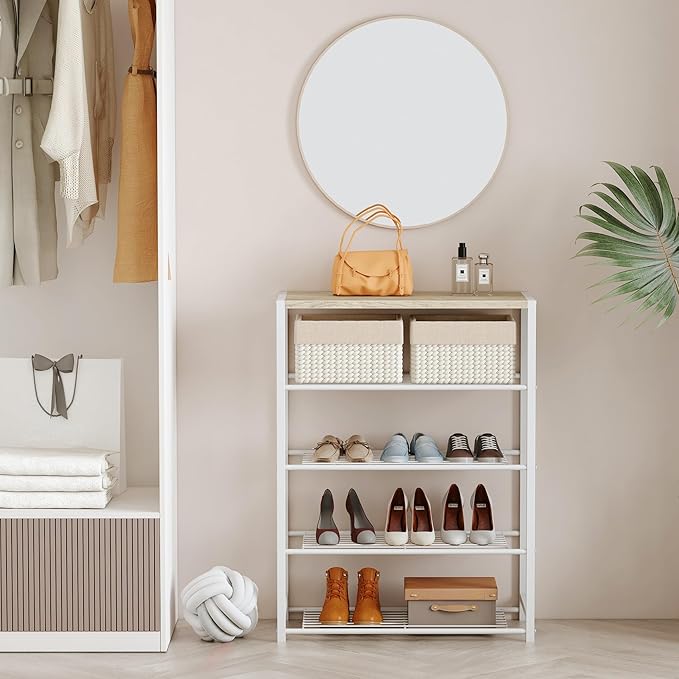 Yusong Shoe Rack Organizer, 5 Tier Industrial Shoe Storage Shelf, Narrow Sturdy Metal Shoe Shelves for Closet Entryway, White-NeatNest