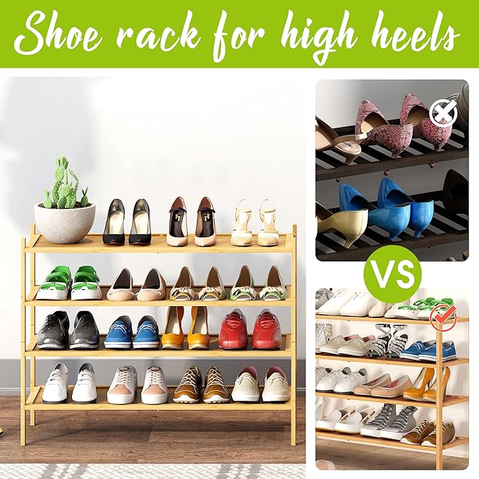 BMOSU 4-Tier Bamboo Extended Shoe Rack Premium Stackable Shoe Shelf Storage Organizer for Hallway Closet Living Room Entryway Organizer(Natural)-NeatNest
