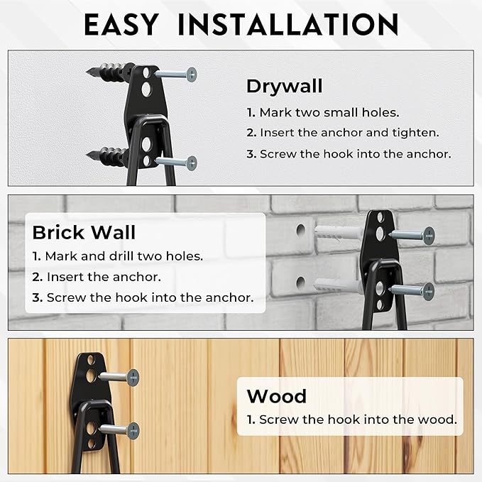 BONTEC Heavy Duty Garage Hooks, Anti-Slip Coated Black Steel with Strong Load Capacity, Multi-Sized U and J Hooks, Easy Wall Mount for Garage, Garden, Workshop (Black, 14 Pack)-NeatNest