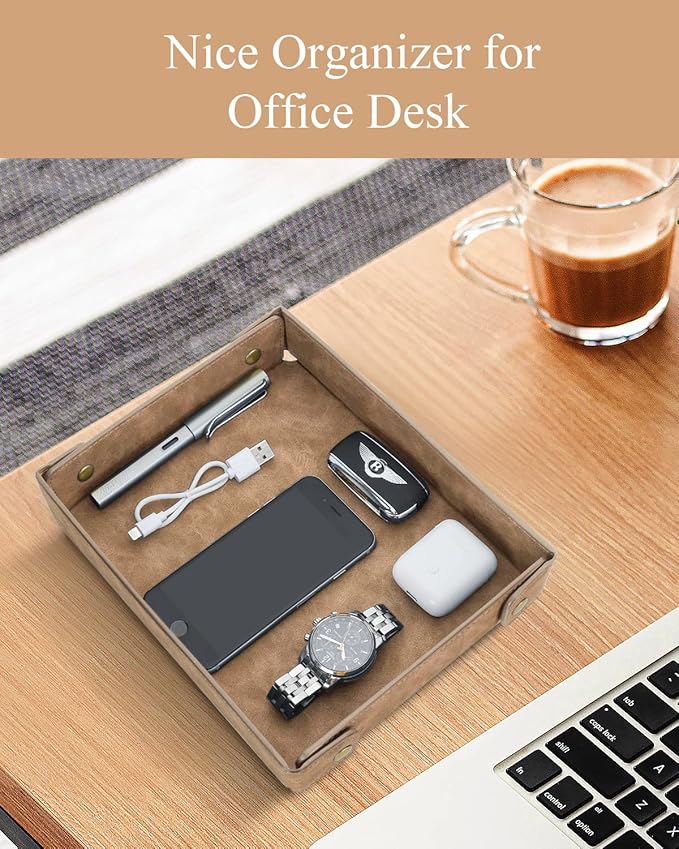 CASIRENA Father's Day Gifts Faux Leather Valet Tray Organizer for Men - Catch-All Tray for Entryway Table Key, Wallet, Watch, Coin Change, Phone, Dresser EDC Dump Jewelry, Bedside Nightstand Desk-top-NeatNest