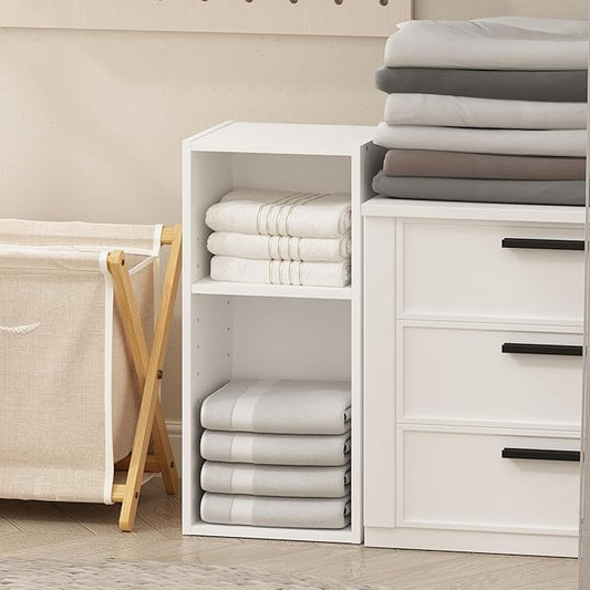 Furinno Reed 2-Tier Multipurpose Clothing & Closet Storage Organizer Shelf, 10-Inch Width, White-NeatNest
