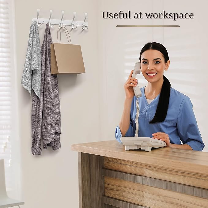 Coat Rack Wall Mount with 5 Tri Hooks, Stainless Steel 16 Inch – White Matte Finish, Heavy Duty Wall Mounted Hook Rack for Coats, Hats, Towels, Scarfs, Robes, Bags, Entryway & Bathroom-NeatNest