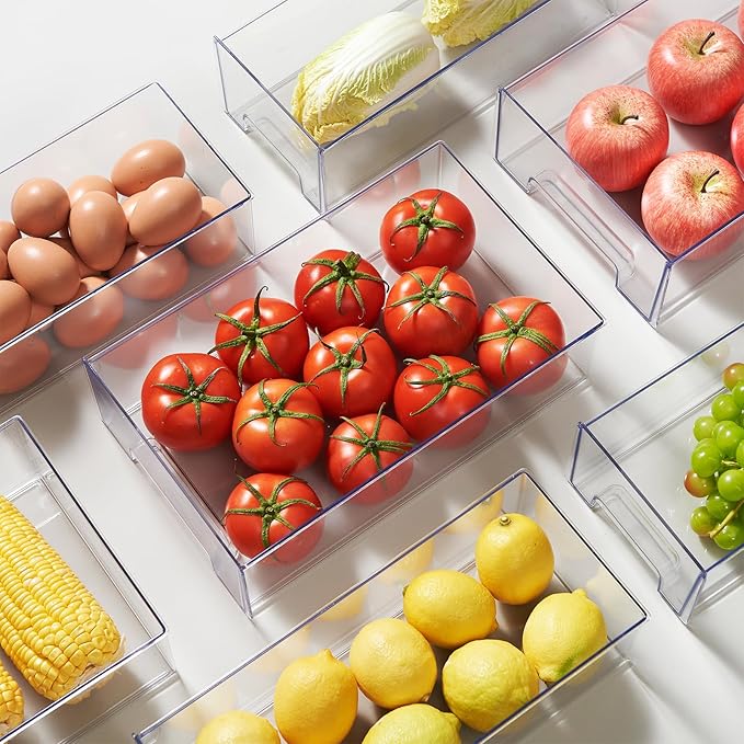PeJeyiee Clear Stackable Refrigerator Organizers and Storage Drawers - Pull-Out Fridge Bins with Anti-Slip Base & Easy Clean, Plastic Organizers for Kitchen Pantry Cabinet Closet ﻿ (2XL)-NeatNest