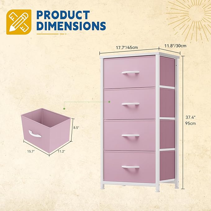DWVO Storage Drawer with 4 Drawers - Fabric Dressers, Dresser for Bedroom, Living Room, Closets - Sturdy Steel Frame, Wooden Top & Easy Pull Fabric Bins-NeatNest