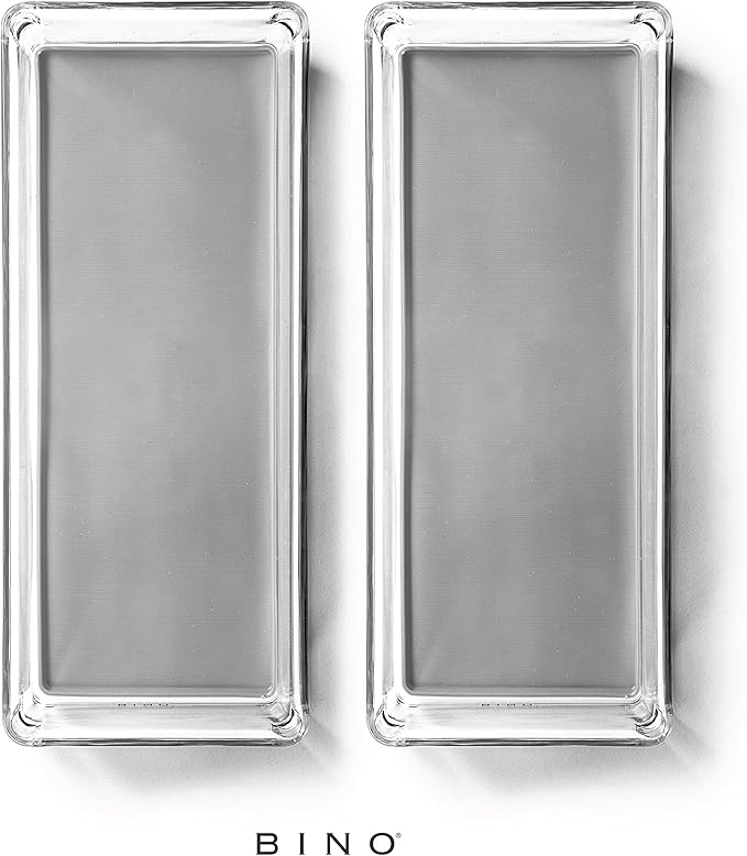 BINO | Oblong Plastic Drawer Organizer Bins, Light Grey- 2 Pack | THE ARTISAN+ | Multi-Use Organizer Bins | Soft-Grip Lining and Non-Slip Rubber Feet | Desk Drawer Organizer | Clear Vanity Organizer-NeatNest