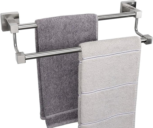 TocTen Double Bath Towel Bar - Thicken SUS304 Stainless Steel Towel Rack for Bathroom, Bathroom Accessories Double Towel Rod Heavy Duty Wall Mounted Square Towel Holder(Brushed Nickel, 16 INCH)