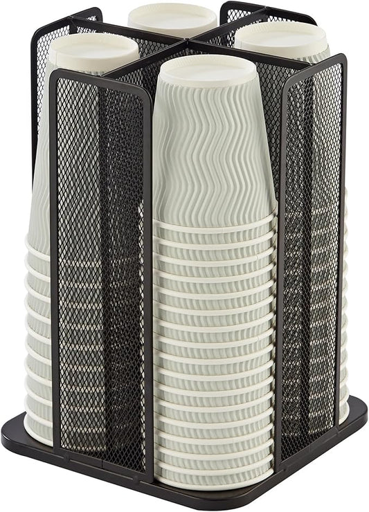 Annova Paper/Plastic Cup and Lid Holder Plastic Storage Organizer, 360°Rotating Coffee Cup Dispenser with 4 Compartments, Multifunctional Storage Rack for Home, Office, Bar, Coffee Shop (Black)-NeatNest