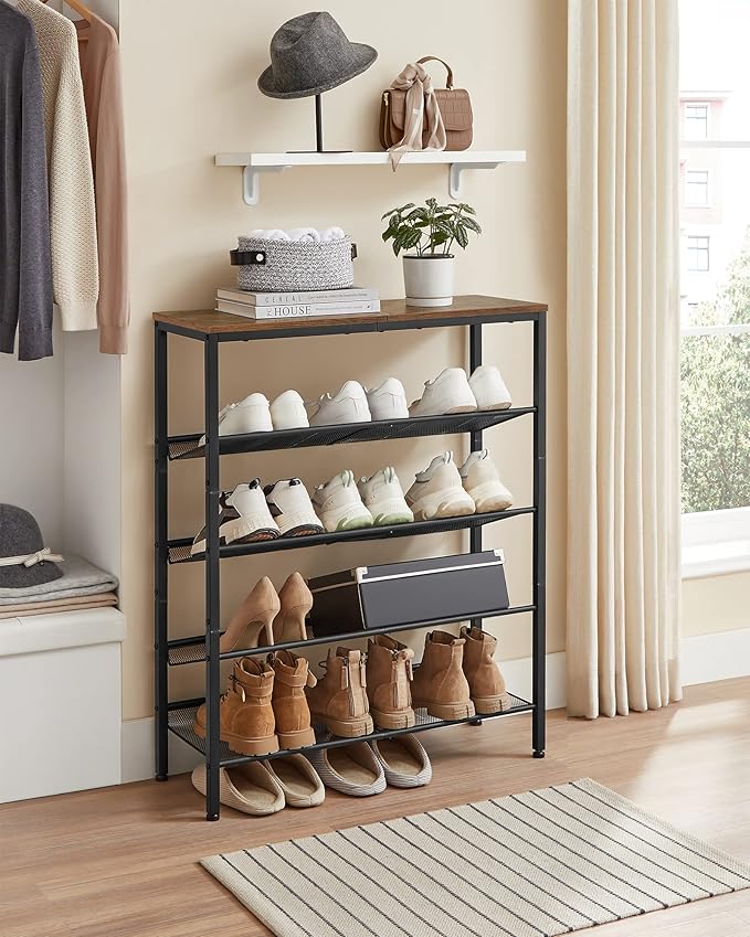 VASAGLE Shoe Rack for Entryway, 5-Tier Shoe Rack Organizer with Storage Shelves and Spacious Top, Freestanding, Adjustable, Industrial, Rustic Brown and Ink Black ULBS038B01-NeatNest