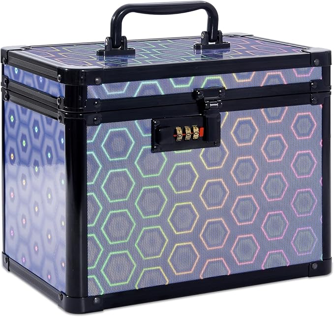 Medication Combination Lock Boxes with Code for Personal Items, Medicine Lockbox for Documents 10 x 7.25 x 7.75 Inches Colorful Blue