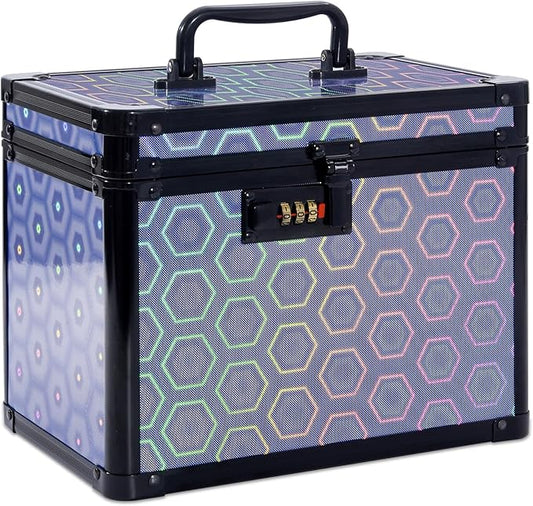 Medication Combination Lock Boxes with Code for Personal Items, Medicine Lockbox for Documents 10 x 7.25 x 7.75 Inches Colorful Blue