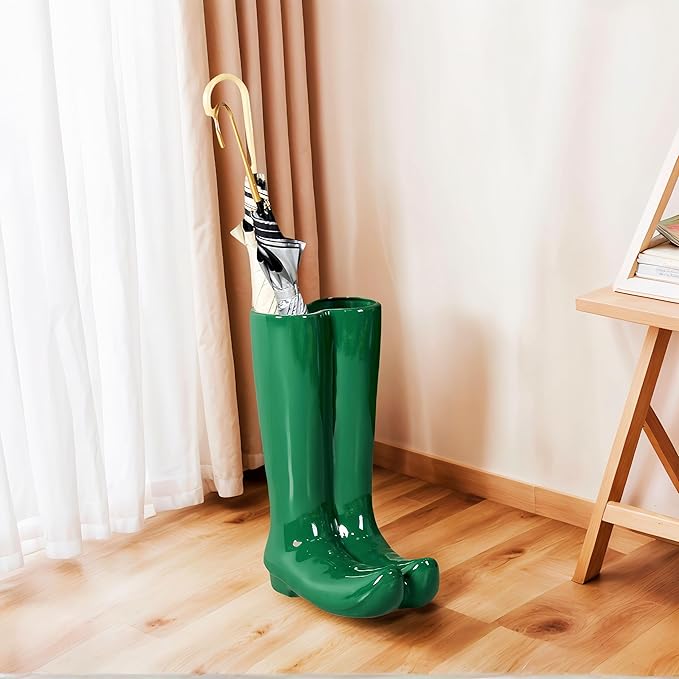 Green Umbrella Holder Stand 20" H Modern Style Floor Vase Glossy Ceramic Entryway Organizer for Multiple Umbrellas for Storaging Canes Walking Sticks