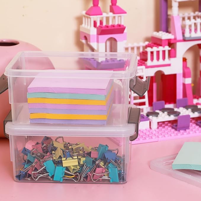 Citylife 0.53 QT 10 Packs Small Storage Bins Plastic Storage Container Stackable Box with Lids for Organizing, Clear White-NeatNest