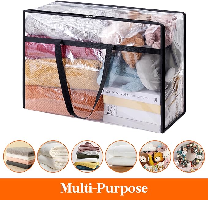 Lifewit 8 Pack Clear Clothes Storage Bags, 60L Plastic Blanket Storage Bag, Vinyl Foldable Moving Bags with Zipper, Closet Organizers and Storage Containers for Bedding, Duvet, Comforter-NeatNest